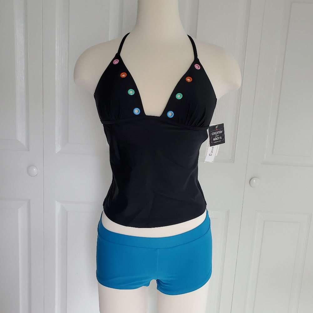 Hula Honey Multicolor Rivet Detail Tankini Top - Picture 3 of 7